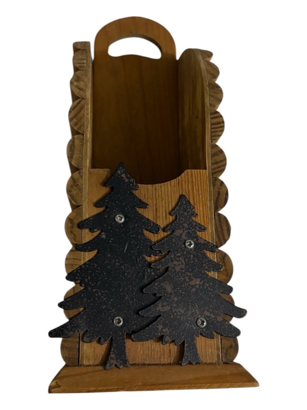 Wooden Slotted Utensil /Stationery Holder with Metal Tree Accent - Brown - Picture 3 of 10